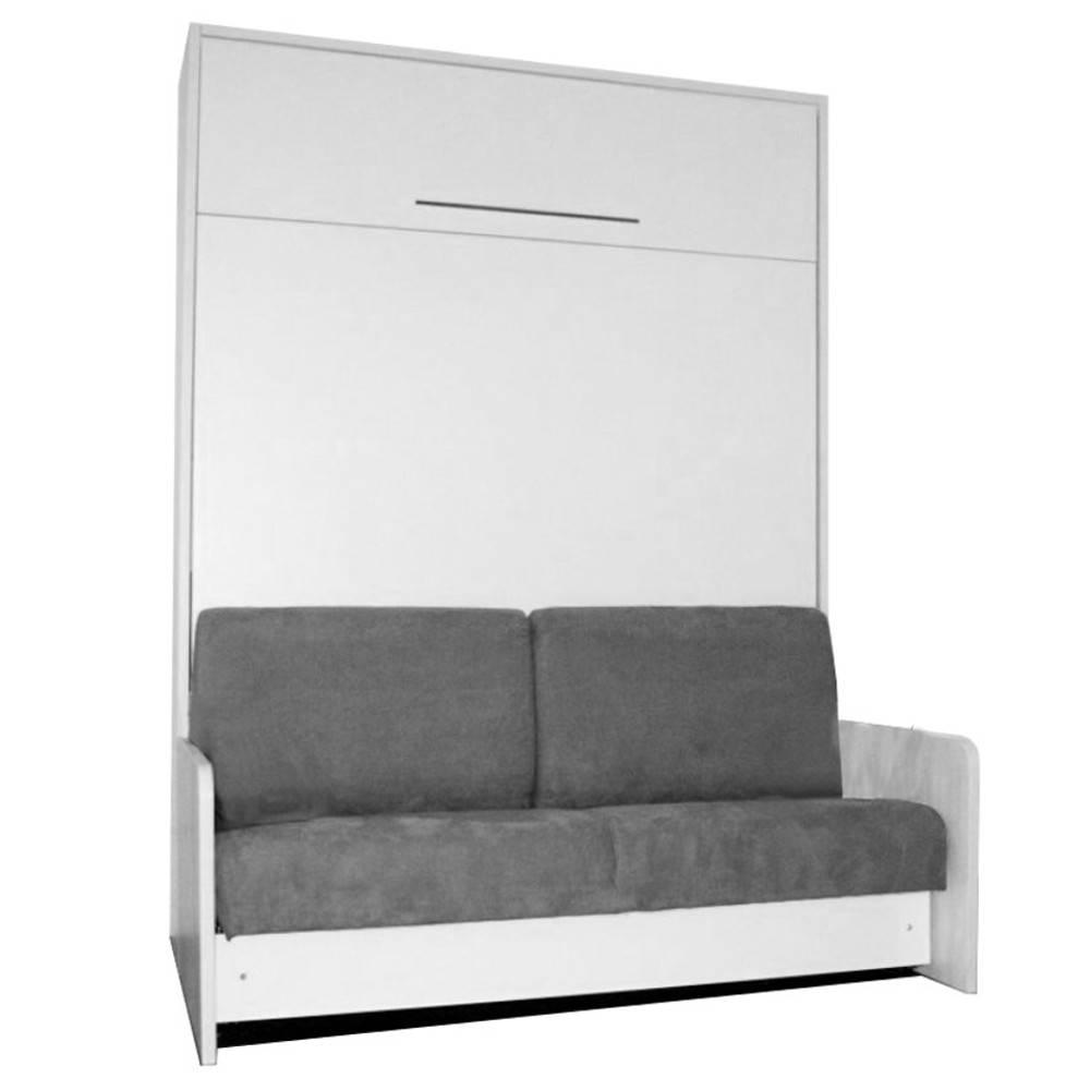 Inside 75 - Space Sofa Fast armoire lit escamotable 140cm blanche avec canapé microfibre grise 