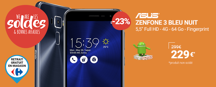 ASUS Zenfone 3 ZE552KL Bleu Nuit, Soldes Smartphone Rue du Commerce