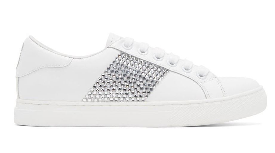 Marc Jacobs Baskets blanches et argentées Empire Strass