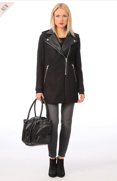 manteau noir femme bi matiere