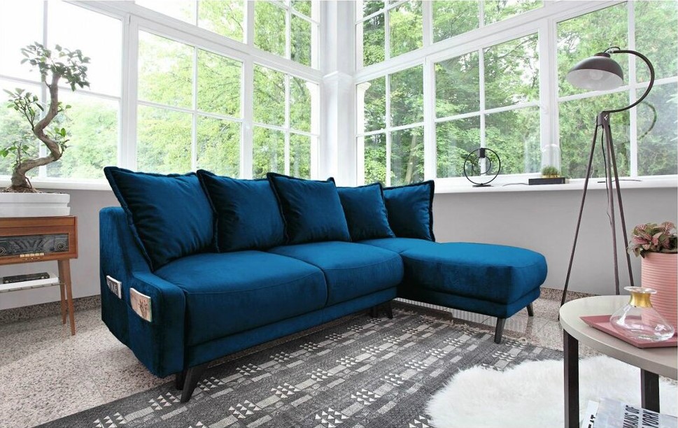 BOBOCHIC NEW ENGLAND Canapé angle droit Convertible avec coffre bleu marine