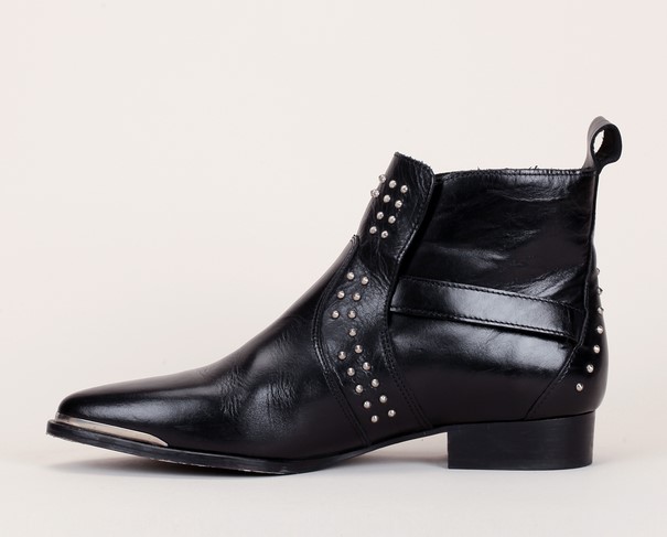 Ikks women Boots en cuir noir clous/détails argentés