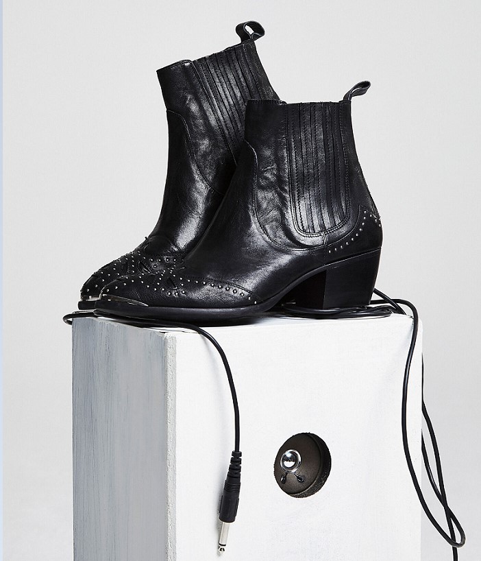 Boots en cuir noir studs esprit santiag noir Ikks pour Femme