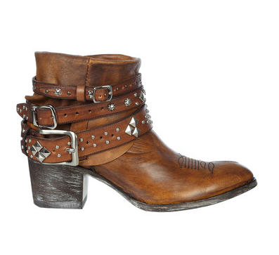 Boots santiags en cuir et sangles cloutées Rodeo Choco / Camel M (mexicana) - Monshowroom
