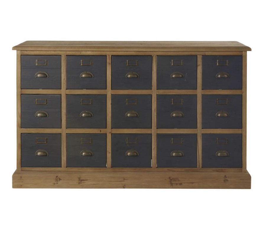 Cabinet de rangement 15 tiroirs Toulouse en pin recyclé - Maisons du Monde