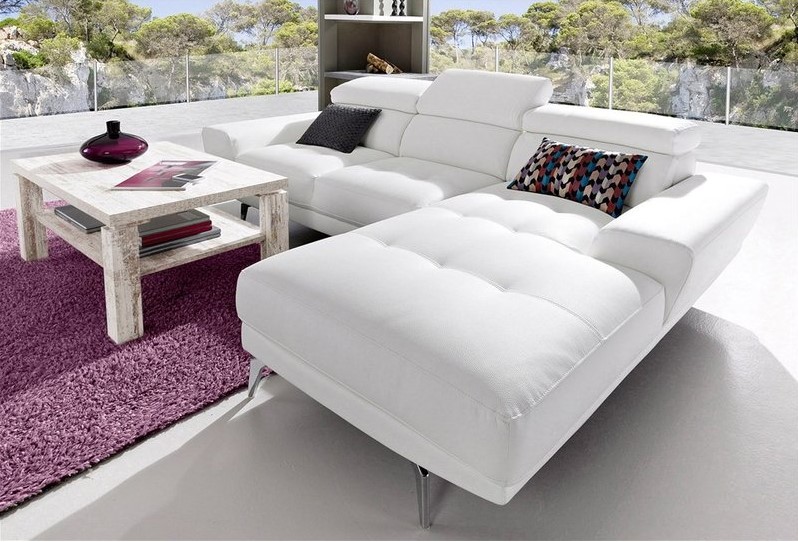Canapé d'angle en revêtement synthétique qualité luxe, méridienne fixe à droite ou à gauche