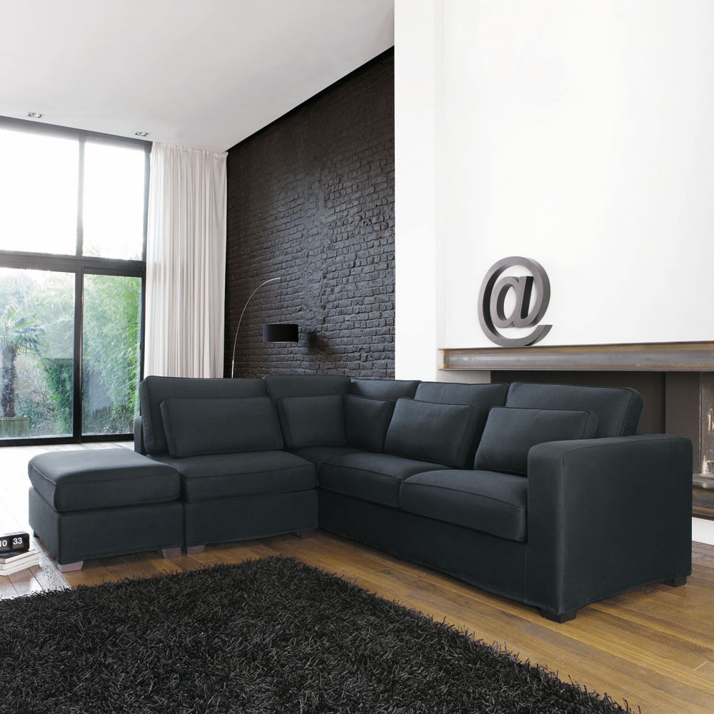 Canapé d'angle 5 places Milano en coton gris ardoise