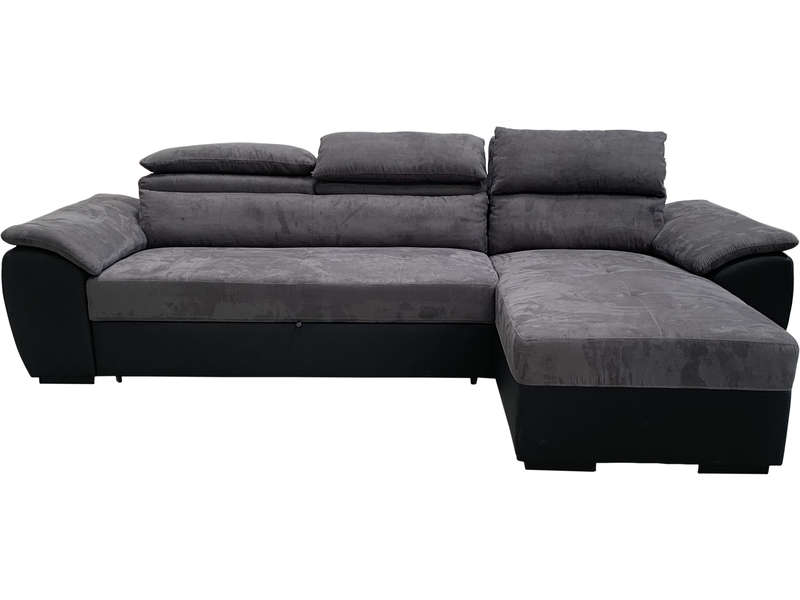 Canapé d'angle convertible 4 places MORENO coloris gris/noir en tissu/PU