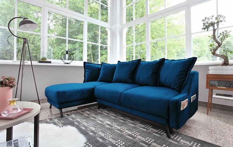 BOBOCHIC NEW ENGLAND Canapé d'angle gauche Convertible avec coffre bleu marine
