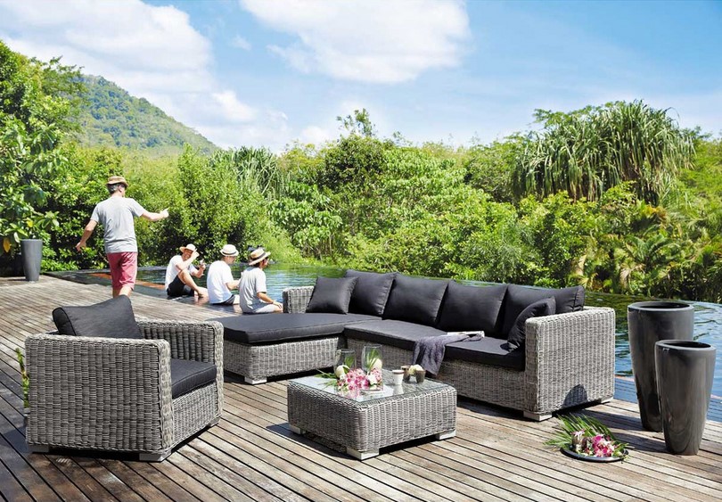 Canapé d'angle de jardin 4 places Cape Town en résine tressée 