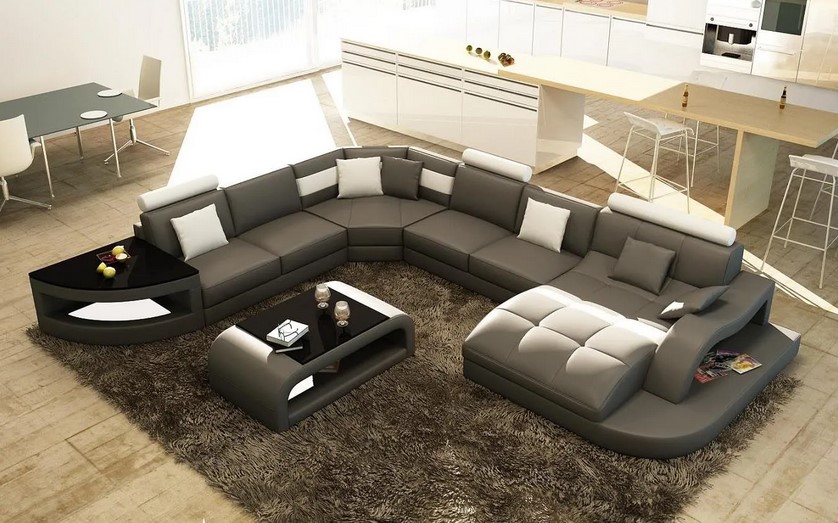 Canapé d'angle design panoramique ISTANBUL gris et blanc