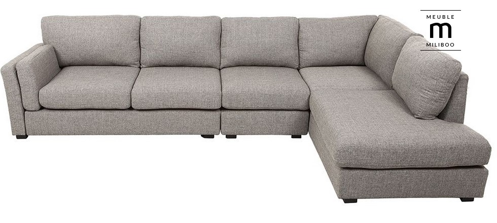 Canapé d'angle droit design 6 places MILORD tissu gris clair - Miliboo