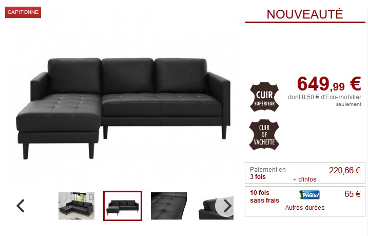 Canapé d'angle en cuir VITAU Noir - Vente Unique