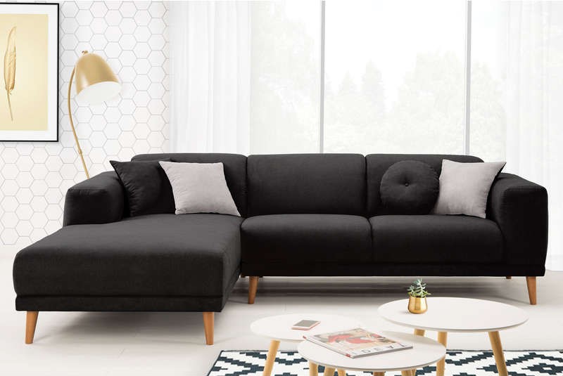 Canapé d'angle gauche 5 places en tissu MARIUS coloris noir