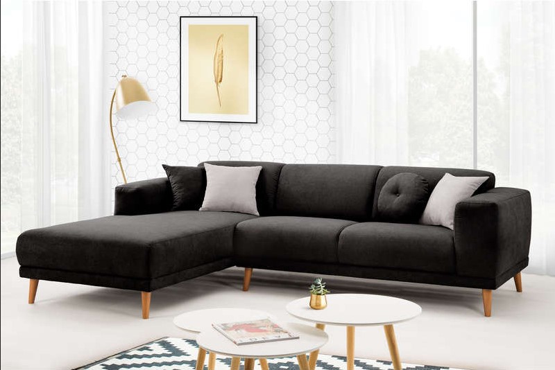 Canapé d'angle gauche 5 places en tissu MARIUS coloris noir - Conforama