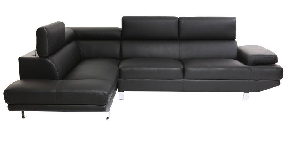 Canapé d'angle gauche JENKINS en cuir de buffle noir avec têtières ajustables - Miliboo