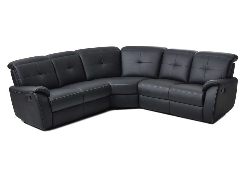 Canapé d'angle relaxation manuel ROSS 6 places coloris noir en PU