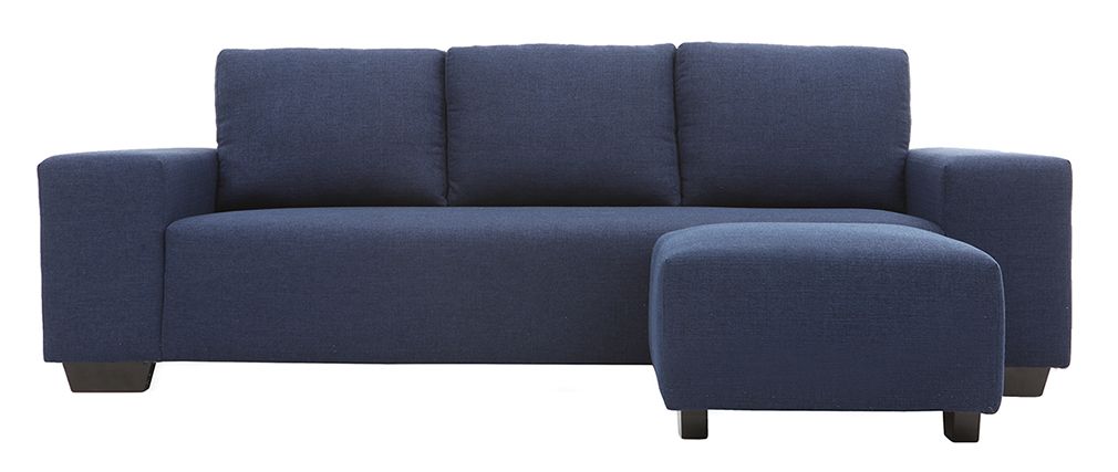 Canapé d'angle design 3 places DEAUVILLE tissu bleu foncé