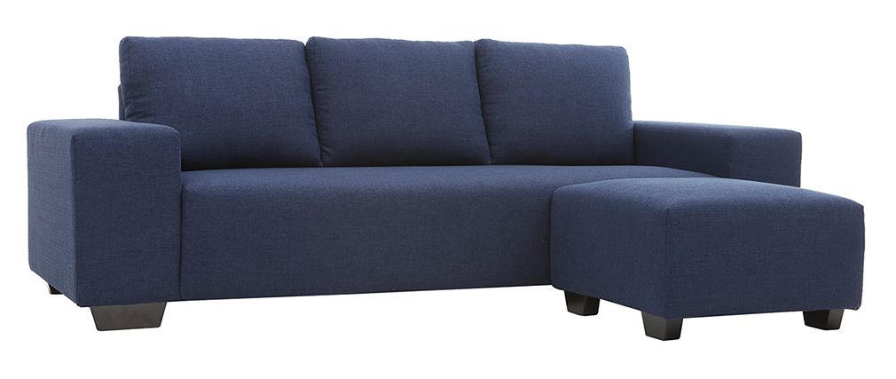 Canapé d'angle design 3 places DEAUVILLE tissu bleu foncé - Miliboo