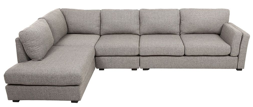 Canapé d'angle gauche design 6 places MILORD tissu gris clair