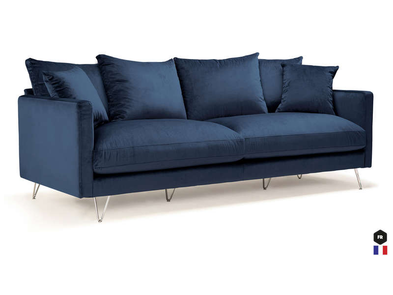 Canapé droit 3 places en tissu LEONARD coloris bleu nuit - Conforama