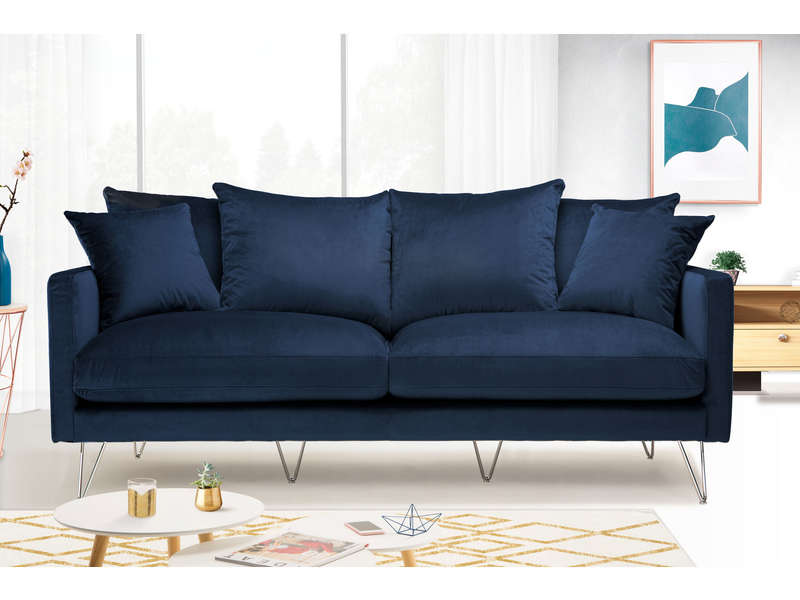Canapé droit 3 places en tissu LEONARD coloris bleu nuit