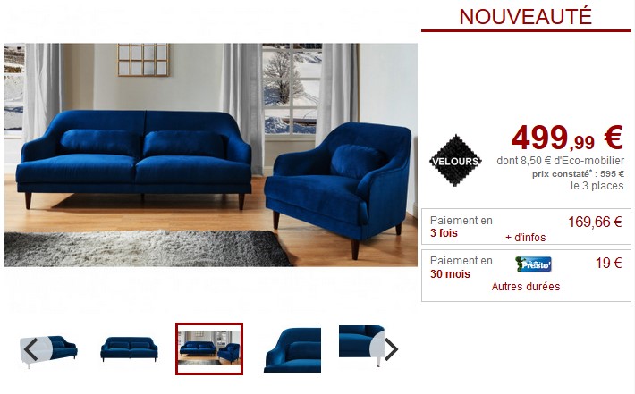 Canapé et fauteuil YOURI en velours bleu nuit style boudoir - Vente Unique