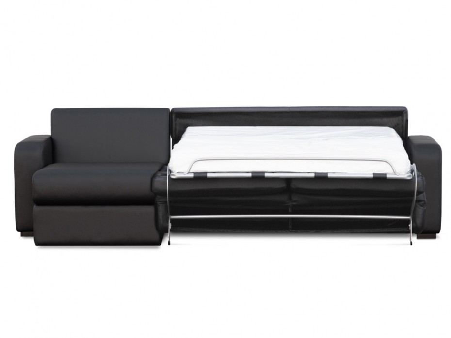 Canapé d'angle convertible express FLAVIEN simili noir - Vente Unique
