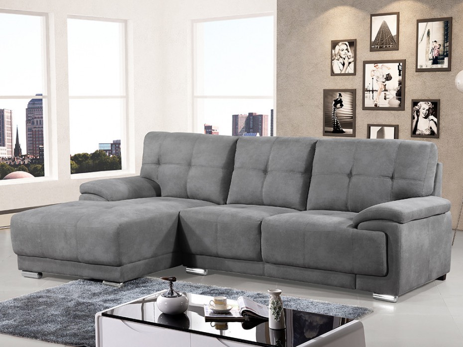 Canapé d'angle gauche RIVEO en tissu et coloris gris - Vente Unique