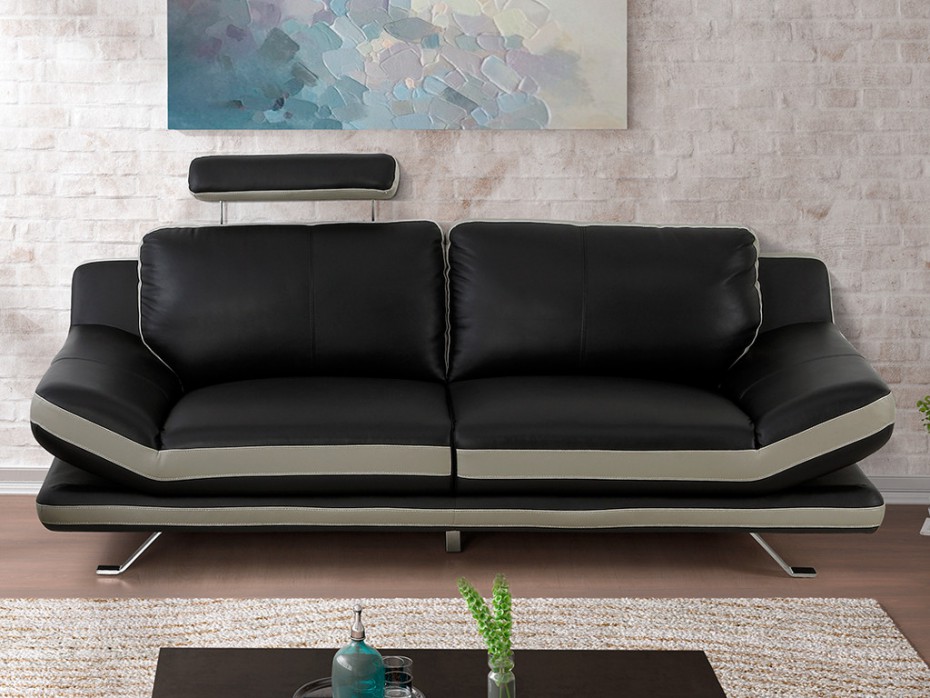 Canapé 3 places en cuir LATIKA Bicolore noir et gris - Vente Unique