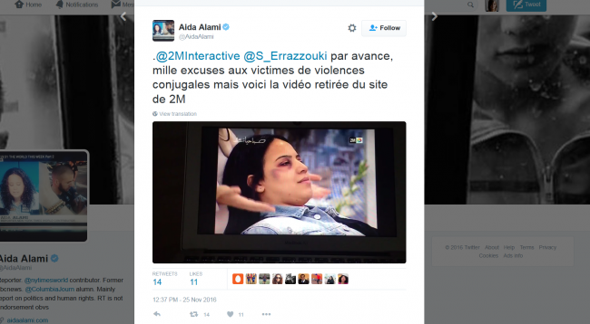 Capture d’écran du compte Twitter de la journaliste Aida Alami