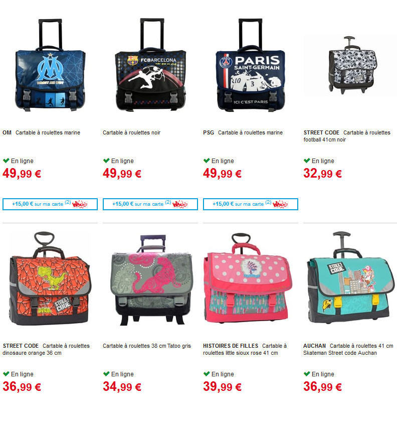 Cartable à roulettes à prix Auchan