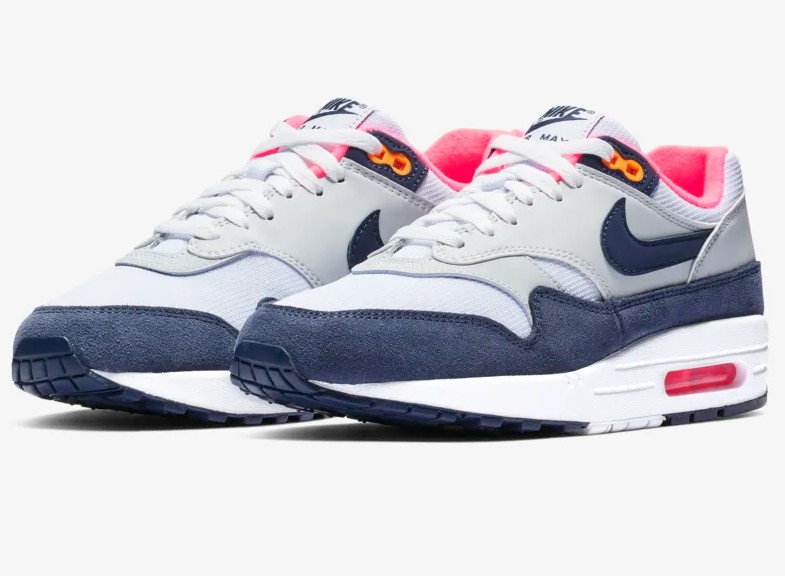 Nike Air Max 1 Premium Blanc/Platine pur/Rose coureur/Bleu nuit marine pour Femme