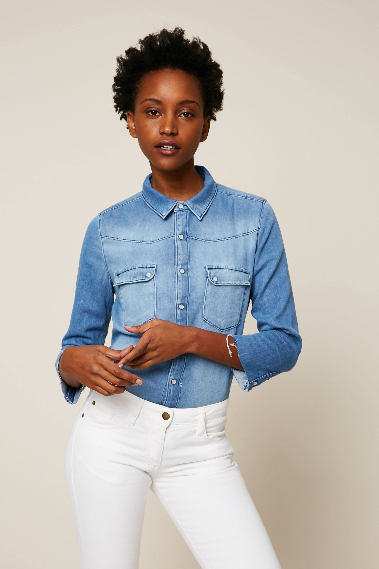 Ba&sh Baly Chemise en jean délavé bleu clair