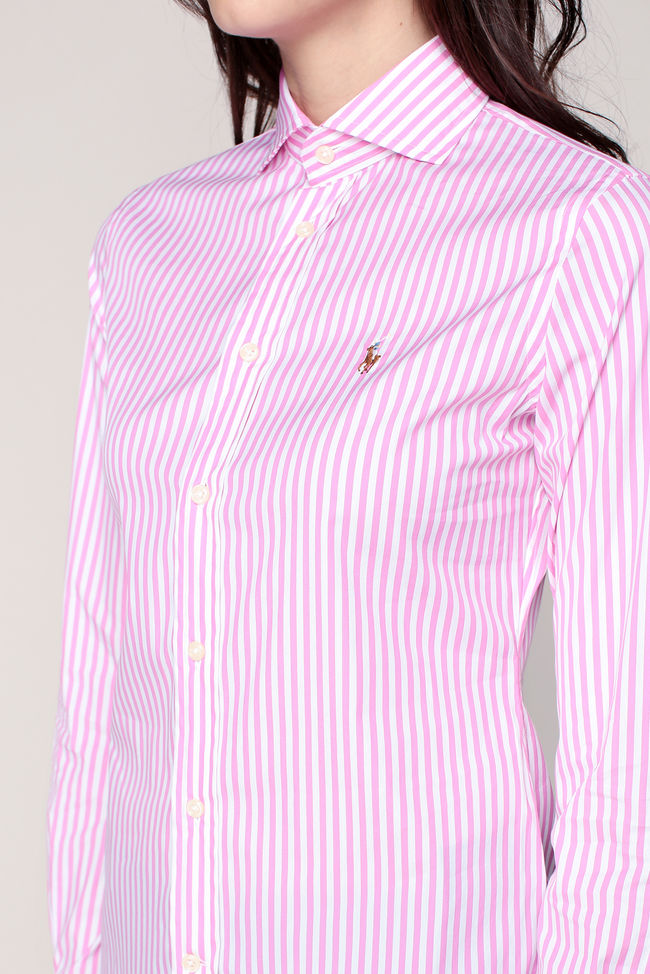 Ralph Lauren Chemise slim rayée rose/blanc logo brodé