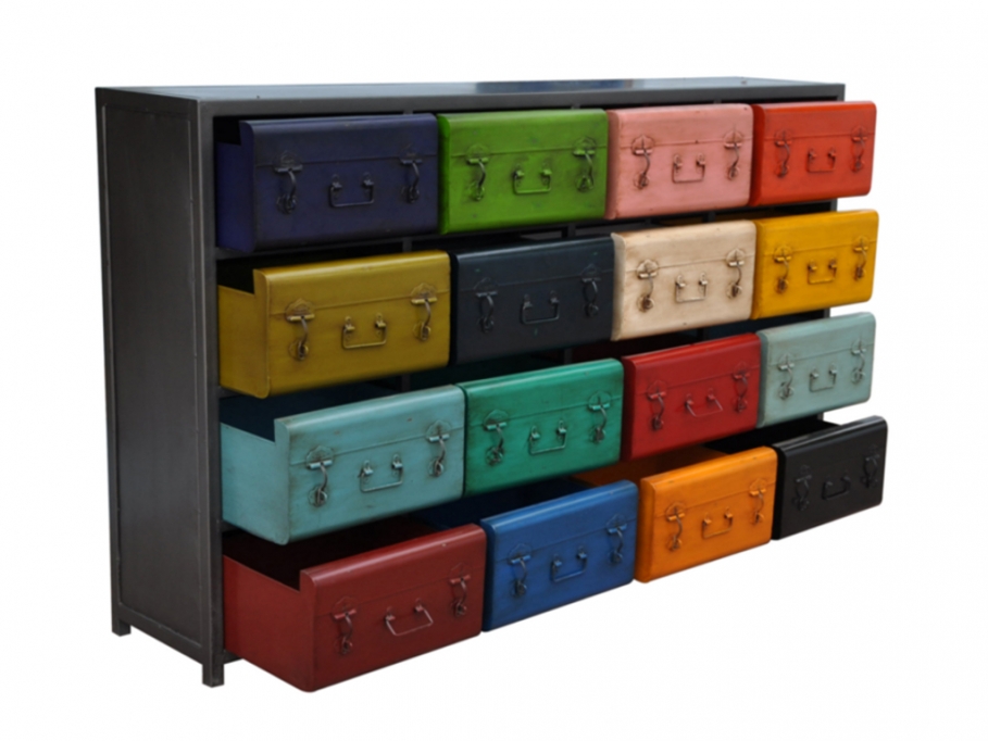 Commode Vente Unique - Commode POLYCHROMY 16 tiroirs mallettes Metal