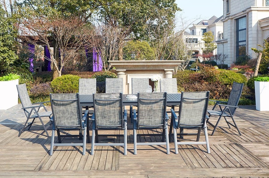 Berana 10 CONCEPT USINE table de jardin extensible 10 personnes + 10 chaises en aluminium
