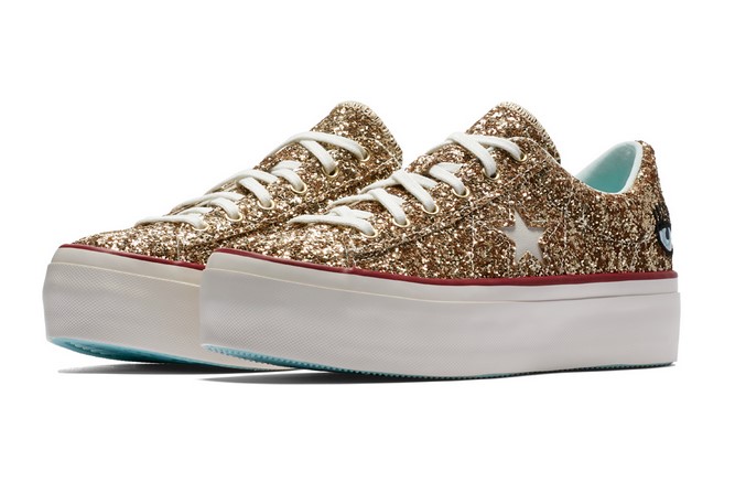 Converse x Chiara Ferragni One Star Platform Glitter Gold/Glacier Blue/Snow White