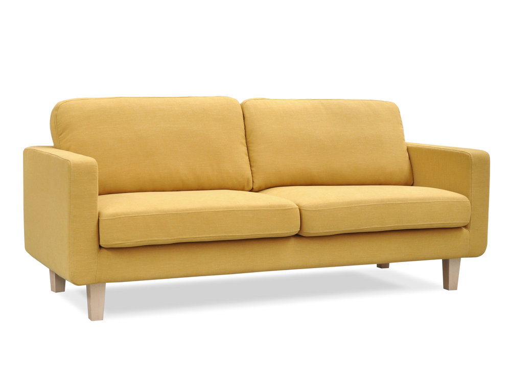 Canapé droit fixe en coton lin TOMMA Kaligrafik avec pieds en bois jaune