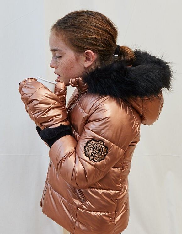 Doudoune cuivree plume avec gants Fille Ikks Doudoune Fille Ikks Iziva