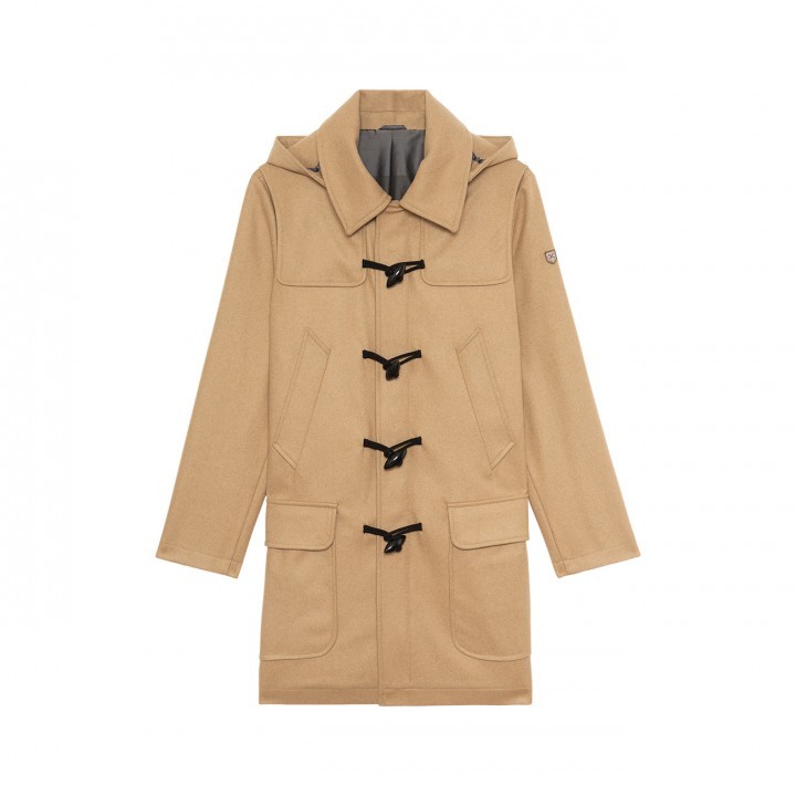 Duffle-coat beige Eden Park en drap de laine avec capuche amovible pour Homme