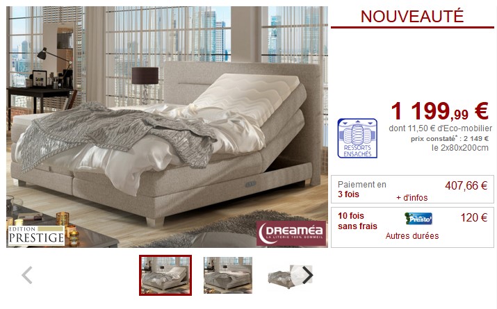 Boxspring complet PRIVILEGE tête relevable 2x80x200 beige