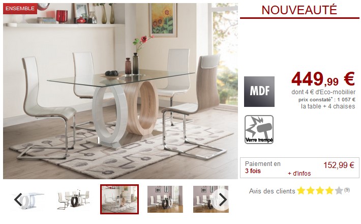 Ensemble Table + 4 chaises TWIST design Noir et blanc - Vente Unique