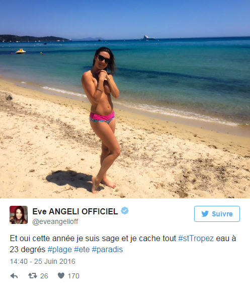 PHOTO Eve Angeli seins nus sur une plage de Saint-Tropez