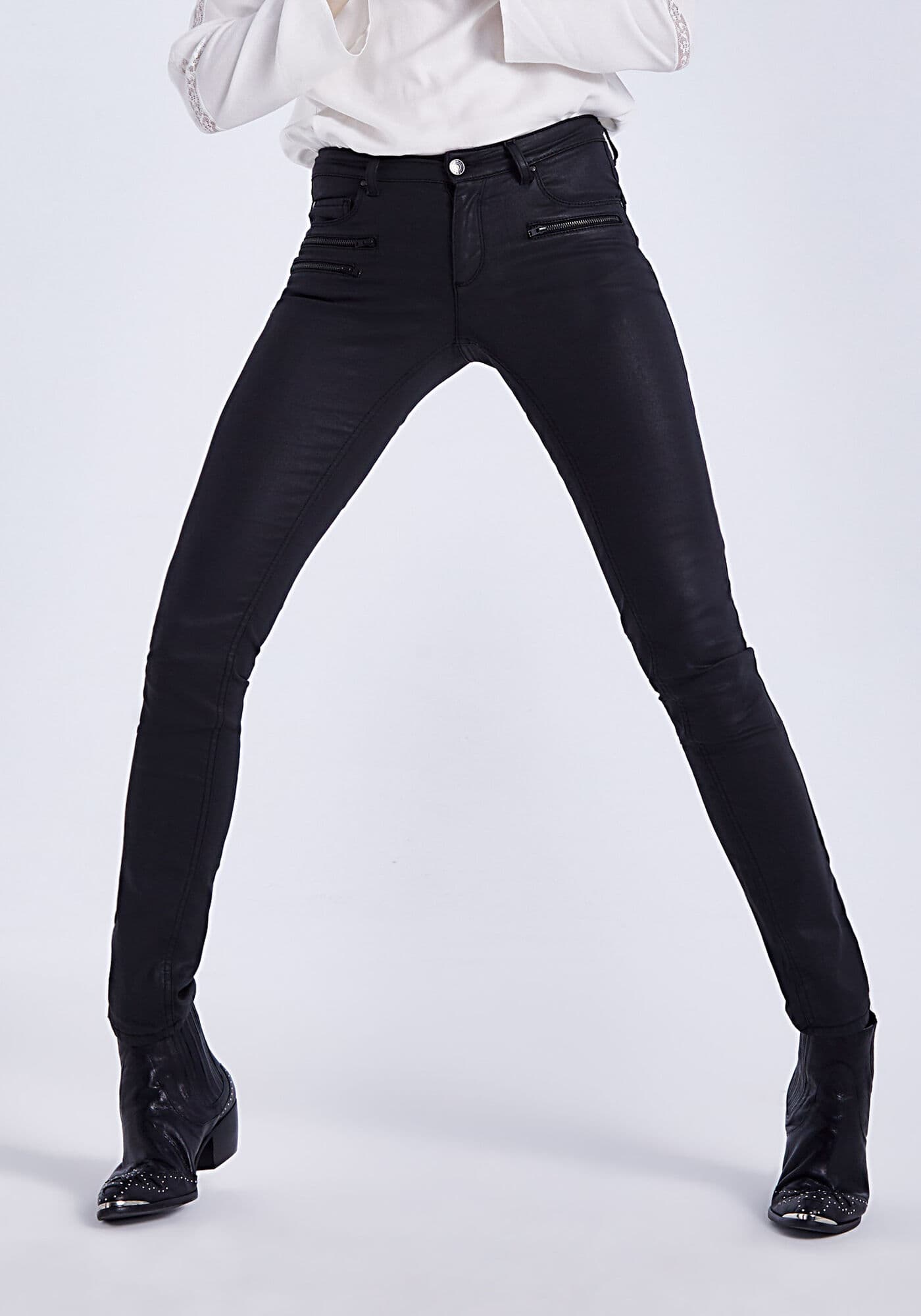 Soldes Jeans Femme IKKS - Jean Slim sculpt up enduit noir IKKS