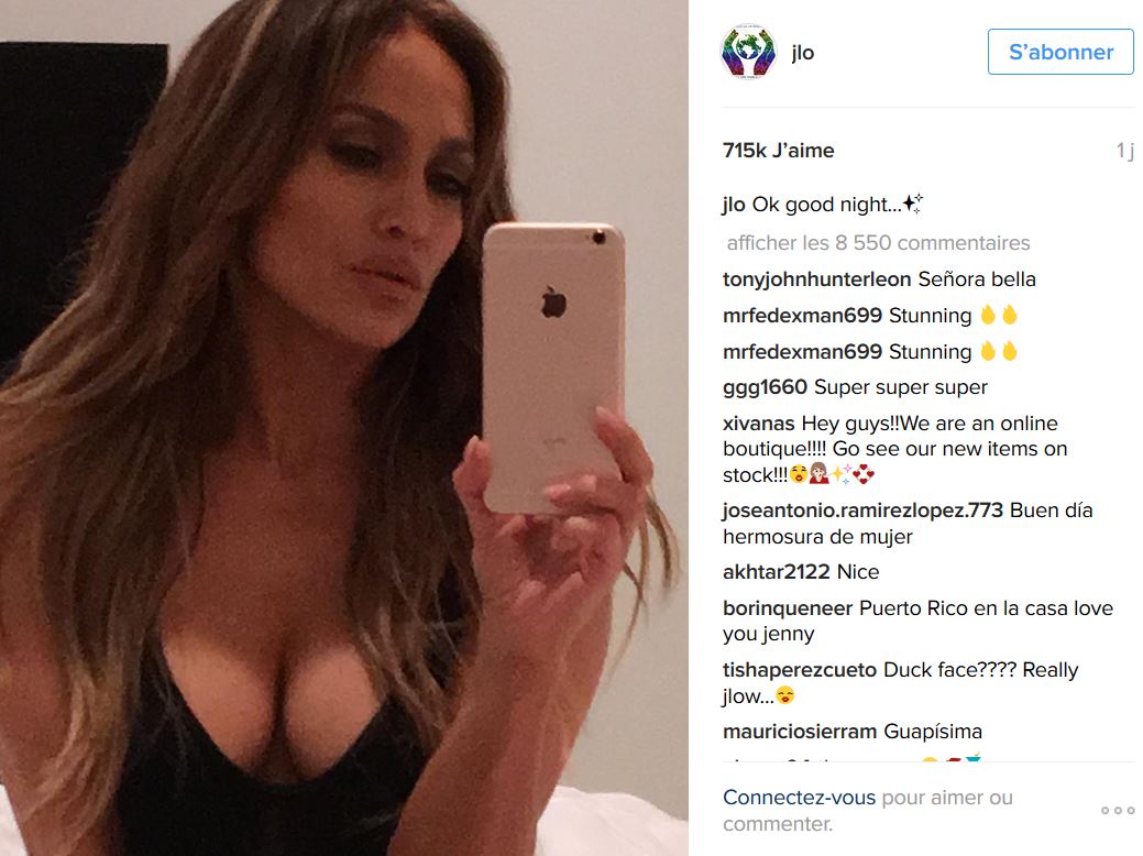 Jennifer Lopez dévoile ses seins dans un selfie ultra sexy sur Instagram
