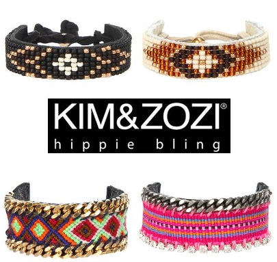 Bracelet en cuir tissage et chaînes Friend Noir Kim & Zozi, Monshowroom