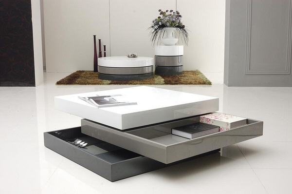 Table Basse Carrefour - Table basse carrée LOOK Gris et Blanc