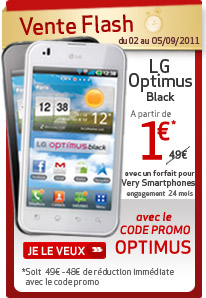 Vente Flash LG Optimus Black à 1 Euros* Virgin Mobile 