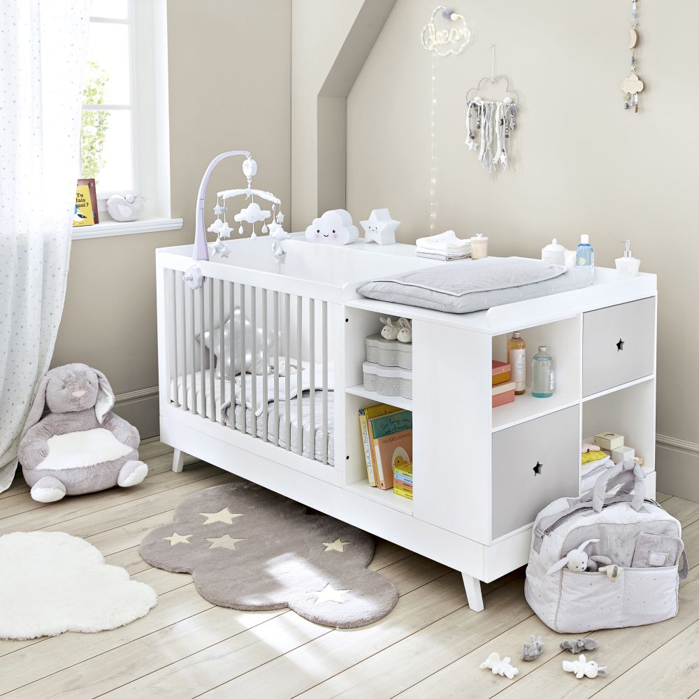 Lit bébé combiné blanc et gris Celeste - Maisons du Monde